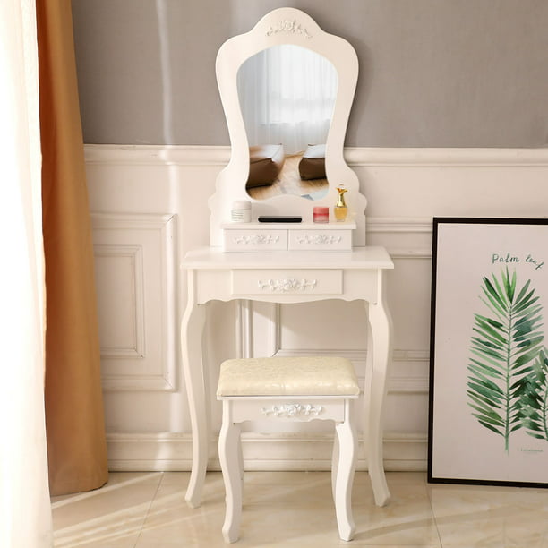Wall Mounted Dressing Table White Hanging Unit Mirrored Woman Makeup Unit Desk